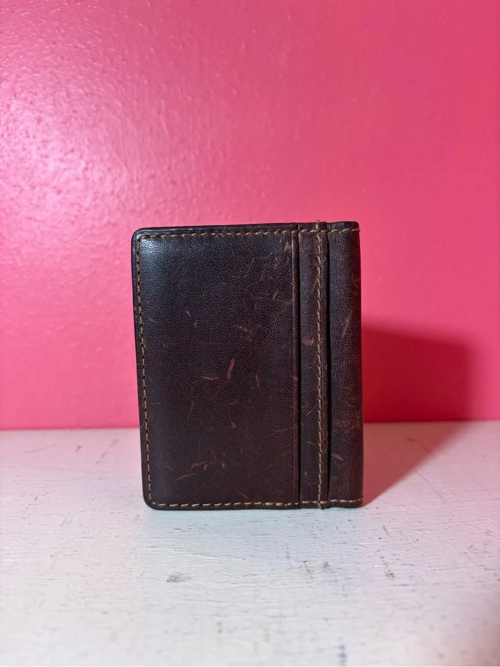 Men's Fossil Dark Brown Leather Bifold Card Holder Vintage Retro Everyday Casual